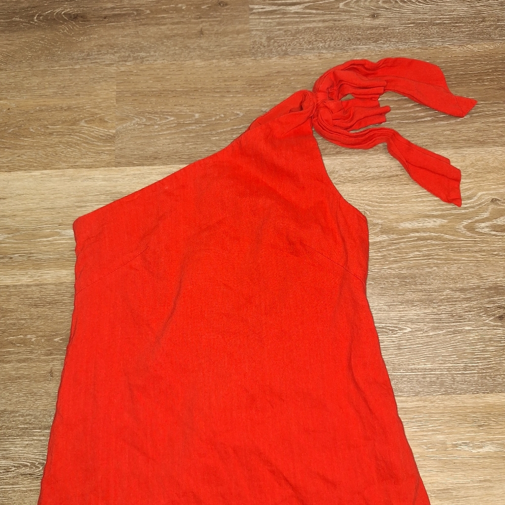 Antonio Melani Size 0 Orange Charlie Linen Blend Shift Dress One Shoulder - Picture 4 of 10